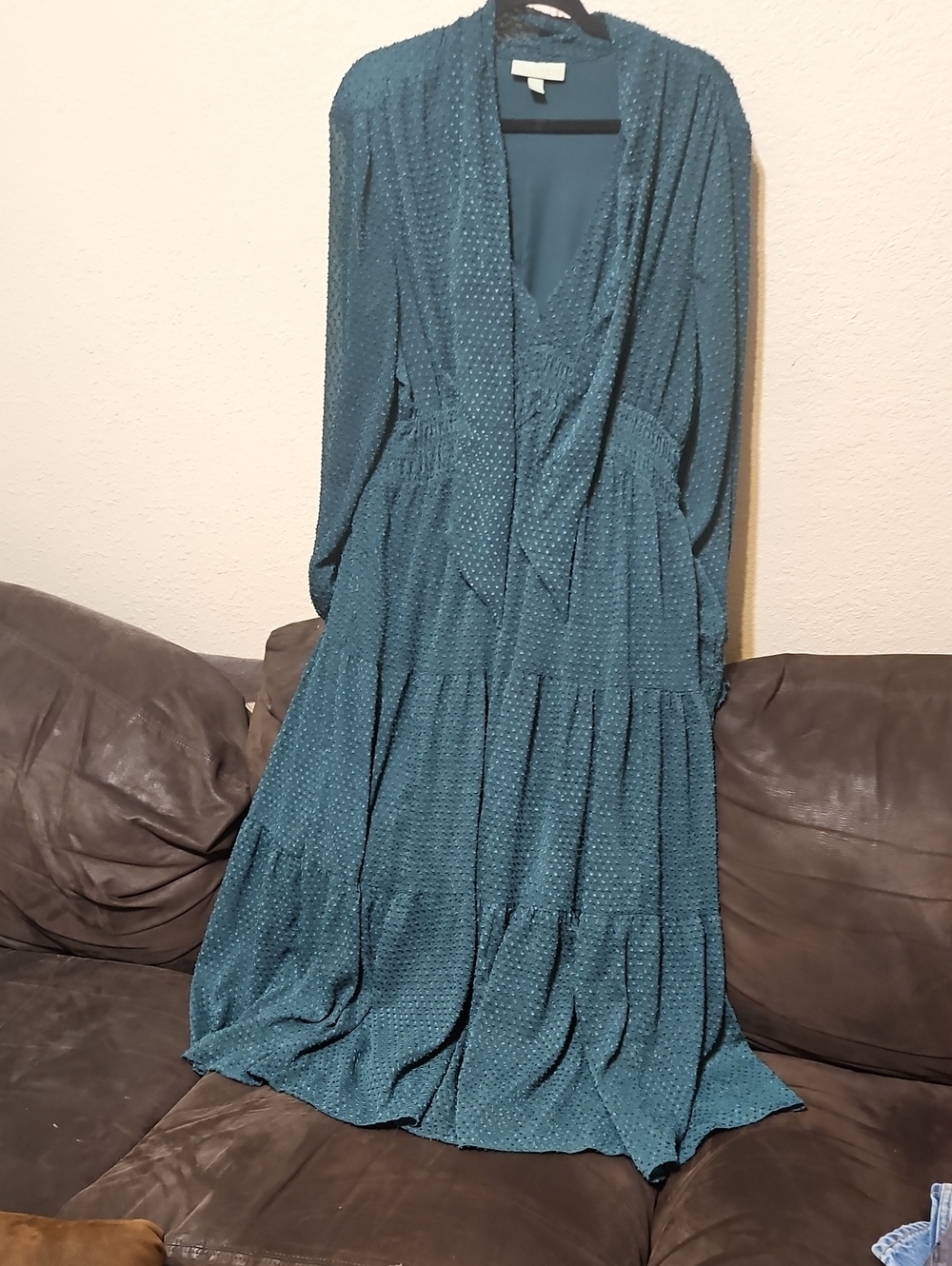 Textured Teal Tie-Neck Maxi Dress